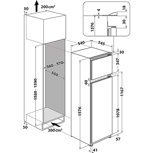Indesit T 16 A1 D/I 1 inbouwkoelkast 239 liter 2 deuren dubbele deur 158 cm A+ LED-verlichting - Afbeelding 5