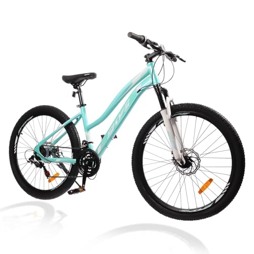 SmiloSprk Low-Step Mountain Bike for Men/Women, 26' Sizes, 21-Speed Twist Shifting, Disc Brakes, Womens Bike with Suspension Fork, Ideal for Adventurers, Easy Assembly, Green