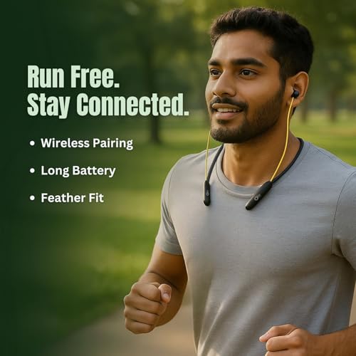 Image of Bluetooth Wireless in-Ear Earphones with Mic | Fast Charging 10 Mins = 20 Hrs Music, 30 Hrs Total Battery, Deep Bass, Lightweight Neckband Headphones (Yellow)
