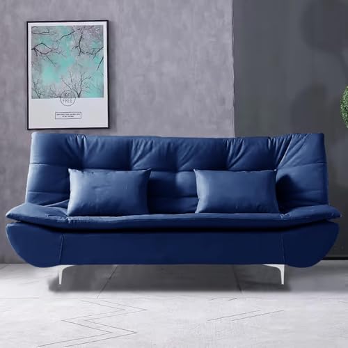 Image of Dr Smith Velvet Seater Wooden Frame Sofa Cum Bed Living Room - Dark Blue Color