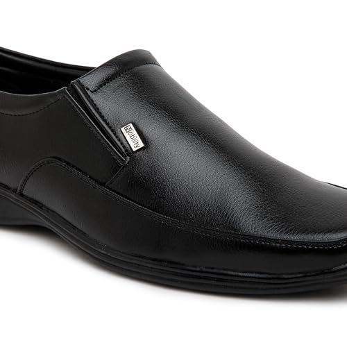 Image of NOBILITY Faux Leather Black Formal Slip On Shoes for Men || Comfortable Walking || Classic Design || Breathable || Slip Resistant ||