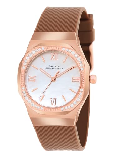 Image of French Connection 3 Hands White Rectangular Dial Silicon Strap | Casual | Premium | MOP Feature | Wrist Watch for Women - FCH002BRL