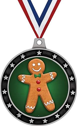 Crown Awards 2.5" Silver Gingerbread Man Universe Star Medal, Gingerbread Man Medals, Prime