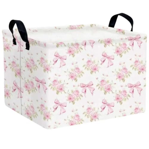 Large Cute Pink Baby Bow Basket Collapsible Girls Kids Toy Storage Bin Gift Box Nursery Room Decor (Flower Bowknot)