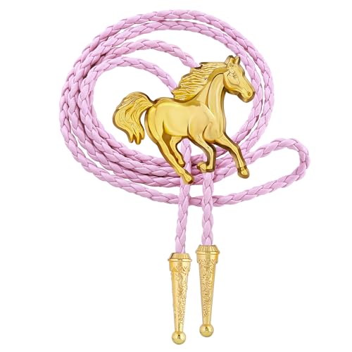 Image of GelConnie Bolo Ties for Men Women Western Cowboy Tie Mens Western Necklace Leather Necktie Gold Bolero Tie Cowboy Necklace