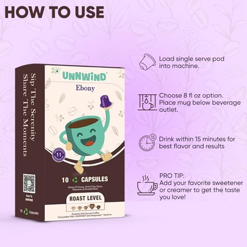 Image of UNNWIND Coffee Pods & Capsules Variety | Aluminium Capsules Compatible with Nespresso Original Line | Dark to Medium Dark Roast | Intensity 7-9 | 10 Pods per Pack (Ebony)