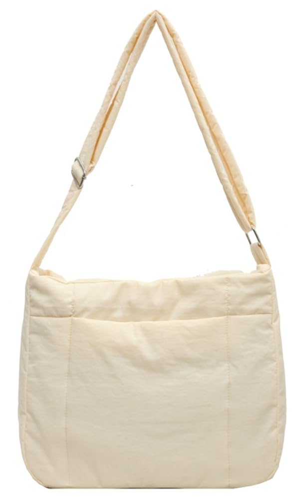 Crescent Puffer Tote Bag For Women – Quilted Shoulder Bag With Down Padding, Soft Nylon Handbag