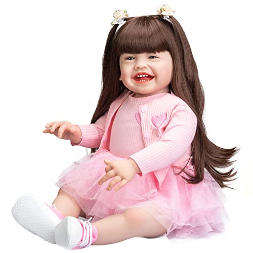 60CM Große Größe Reborn Kleinkindpuppe Mädchen Weicher Stoffkörper Lächle Glücklich Reborn Babypuppe Knuddelig… – Bild 7