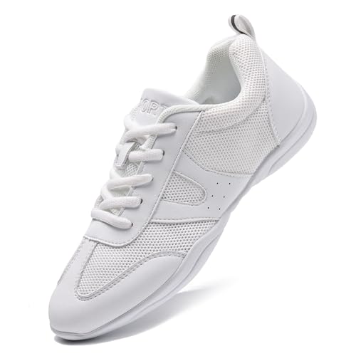 White Cheer Shoes Girls Womens Cheerleading Shoes Breathable Fabric Lightweight Comfortable Youth Kids Cheer Sneakers Size