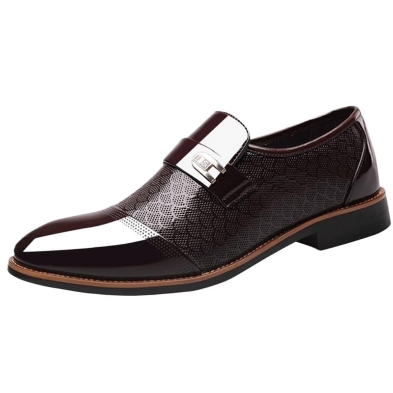 Men's Slip On Oxford Shoes Leather Embossed Classic Black Dress Shoes Non Slip Wear Resistant Comfortable Casual Formal Footwear