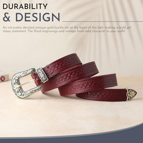 Image of 25mm Genuine Leather Waist Belt for Women - Fancy Vintage Buckle Belt For Jeans | Stylish Adjustable Party Belt For Ladies /Girls /Women | Waist Size 28-44 Inches