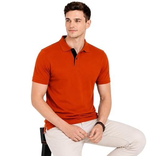 Image of Men's Solid Polo T-Shirt | Short Sleeve | Regular Fit | Soft Breathable Fabric | Casual & Smart Wear | Button Placket Collar Top |