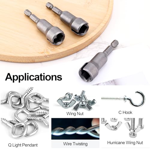 3pcs Wing Nut Drill Bit, Steel Hurricane Shutter Drill Bit Wingnut Socket Wrenches Tools Set Power Slot Wingnut Driver Bit 1/4 Inch Hex Shank for Panel Nuts C Hook Bolts Eye Screws Q-Hanger
