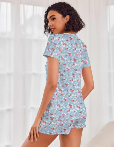 Image of Ekouaer Womens Pajama Sets Short Sleeve Pajamas for Women Sets Soft Lounge Sets Casual V Neck Sleepwear PJS