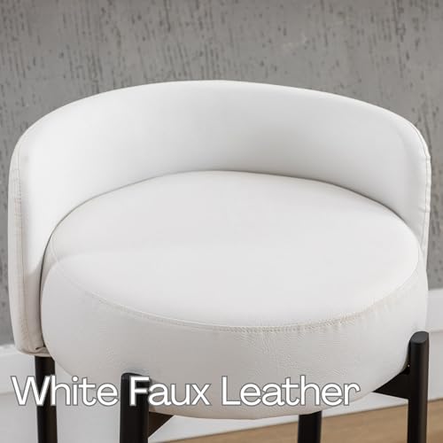 Image of CIMOTA Bar Stools Set of 4, PU Leather Counter Height Barstools with Low Back and Black Thickened Metal Legs, 26 Inch Modern Island Chairs for Kitchen Island, Bar(White, 4Pcs 26 inch Counter Stools)