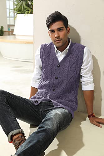 Image of PJ PAUL JONES Mens Cable Knit V Neck Sweater Vest Button Up