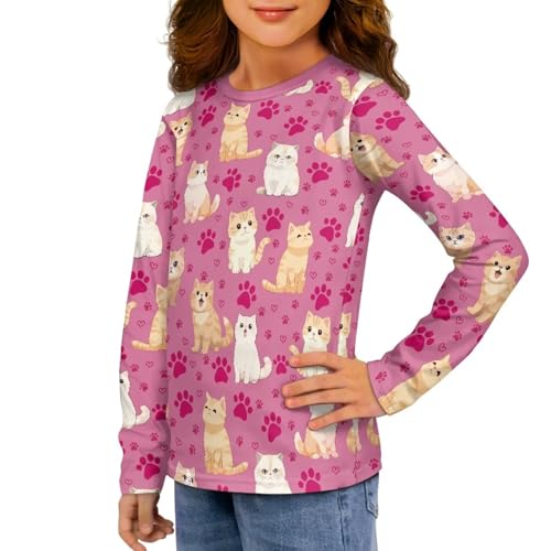 Image of Girls Long Sleeve Shirts Casual Crewneck Soft T-shirts for Girls 3-16 Years Old