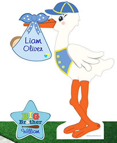 Cute News Welcome Home Baby Stork Sign, Its a Boy Lawn Decoration, Custom Birth Arrival & Big Brother Announcement, Personalized Newborn & Sibling Gift, Outdoor Shower Banner, 4 Ft Tall, Blue