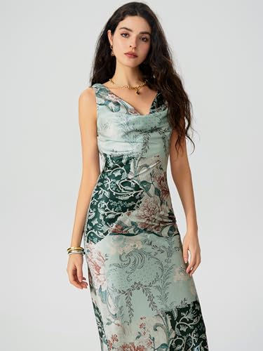 CIDER Maxi Dress Floral Abstract Cowl Neck Mermaid Dress2