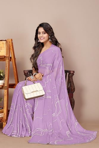 Image of MIRCHI FASHION Saree for Woman Chiffon Georgette Geometric Printed | Lightweight Farewell and Women's Office Sari with Blouse Piece