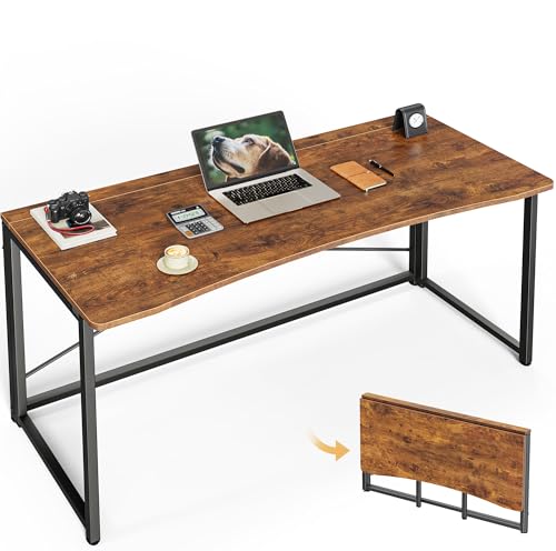 Image of Huuger Folding Desk for Small Spaces, 47.2 Inch Foldable Computer Table | Easy Assembly, Small Writing Work Office Computer Desk, for Home Office, Study, Bedroom, Dorm, Space Saving, Rustic Brown