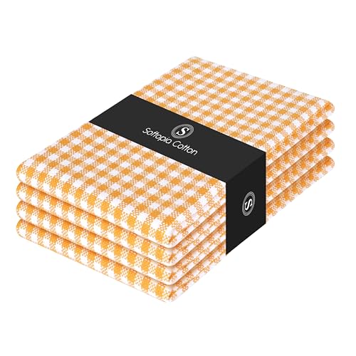 Softopia Cotton Mini Gingham Check Cloth Napkins Set of 4, 16"x16", 100% Cotton, Super Absorbent & Reusable, Washable Fabric Napkin Dinner, Events, Everyday Use - Mustard Yellow