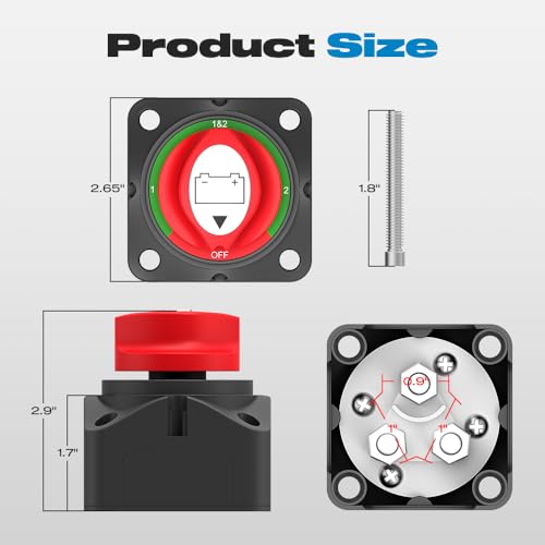 Battery Disconnect Switch, Malictele 200A 1-2-Both-Off Marine Dual Battery Switch 12-48V Waterproof Heavy Duty Battery Isolator Switch for Car Vehicle RV and Boat - Thumbnail 2
