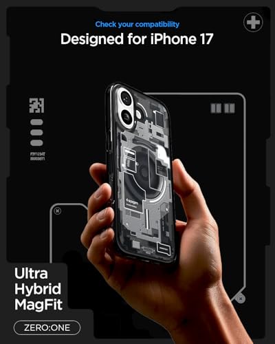 Image of Spigen Ultra Hybrid MagFit Back Cover Case Compatible with iPhone 17 (TPU + Poly Carbonate | Zero One Black)