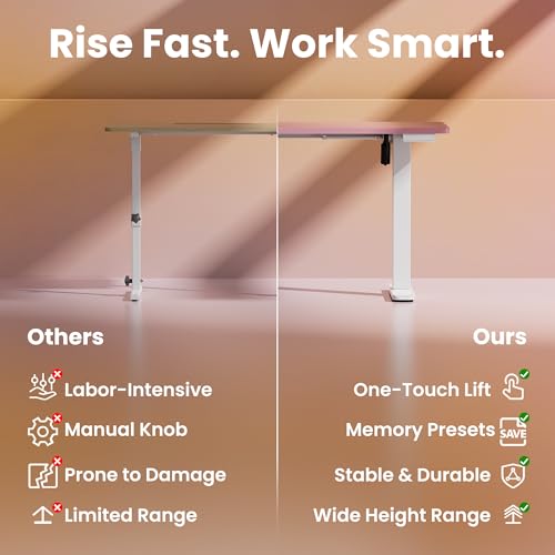 Image of HUANUO 55x28 Inch Electric Standing Desk, Height Adjustable, Pink