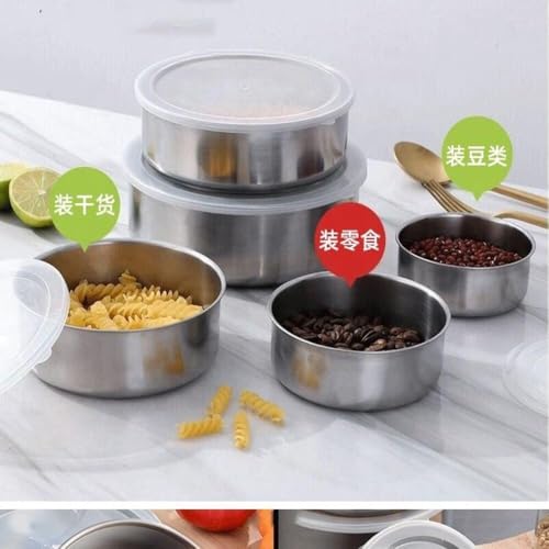 KIT 5 POTES TIGELAS INOX GUARDA ALIMENTO BOWL SALADEIRA JOGO VASILHA COM TAMPA HERMETICO ALUMINIO