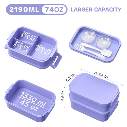 Image of DaCool Lunch Box Adults Bento Box - 74 OZ All-in-One Stackable Lunch Box Containers for Adult Large Bento Box with Fork Spoon Sauce Boxes, Leakproof Lunchbox for Work School Dining Out,Macaron-Color