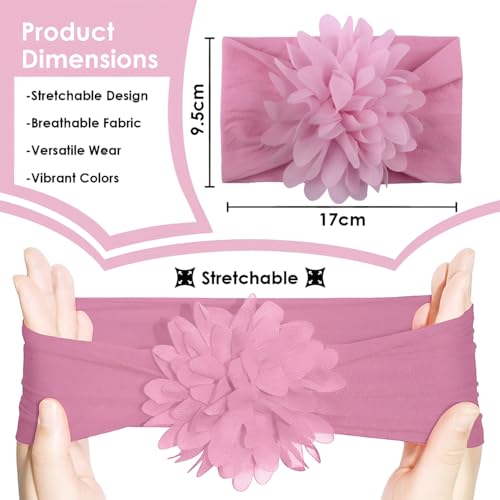 Image of SYGA Baby Headbands Nylon Flower Soft Stretchable Hairband for Newborn Infant Toddler Kids For 0-3 Year - Medium Pink