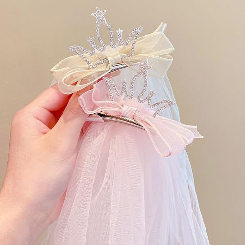 Bethynas Flower Girls Crown Veil Girls First Communion Veil Bow-knot Crown Hair Clip Short Veil Bridal Princess Hair Accessories4