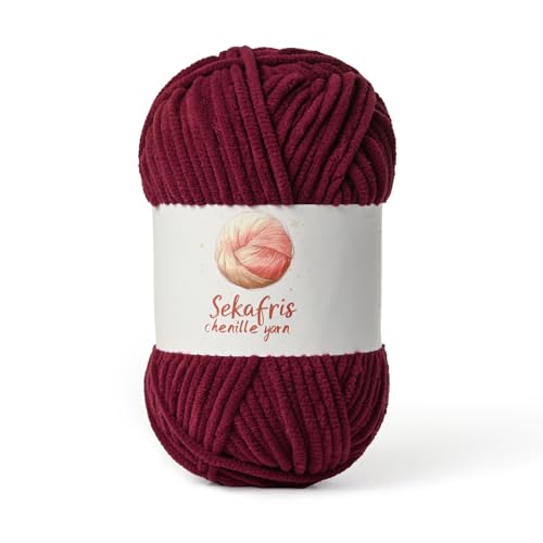 Image of Chenille Yarn for Crocheting, Size 5 Bulky,Burgundy