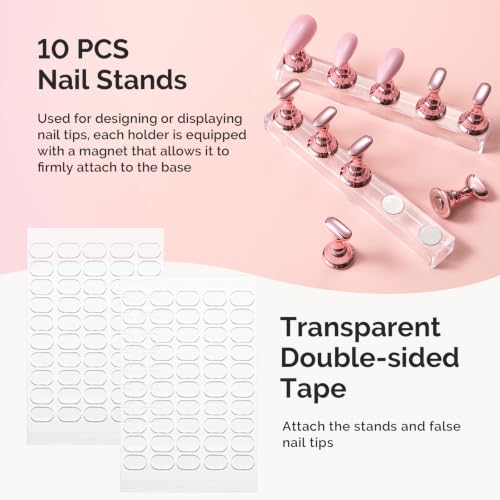 Image of MelodySusie Nail Art Tools Set, 15 Pcs Pink Nail Art Brushes, 5 Dual Tipped Sculpture and Dotting Brushes, Nail Stands, Tweezer and 100 Double-sided Tape, Manicure Design Home and Salon