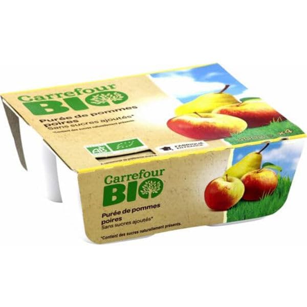 Carrefour Organic Apple and Pear Puree without Sugar 100g (Pack of 4)