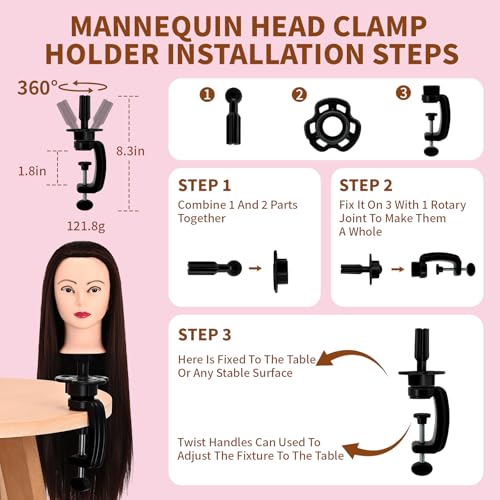 2834 mannequin head with hair cosmetology manikin practice braiding doll head for hair styling training head for braiding hairdressing with free wig head stand hair styling tools set dark brown
