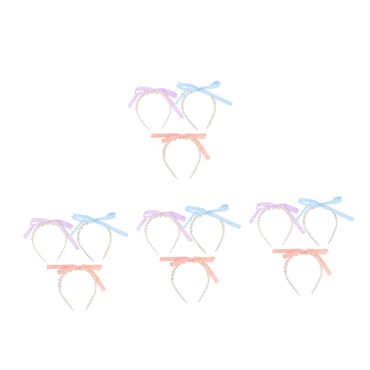 12 Piezas Diademas con Lazo de Perlas para Mujeres y Niñas Cintas Elegantes y Delicadas para Diario y Fiestas Accesorio de Cabello Ligero y Cómodo Colores Rosa Azul