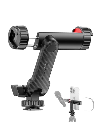 ATUMTEK Adattatore di montaggio del treppiede per telefono, adattatore treppiede per smartphone con 2 zoccoli freddi e una vite da 1/4', girevole a 360° pinza per telefono treppiede, supporto per