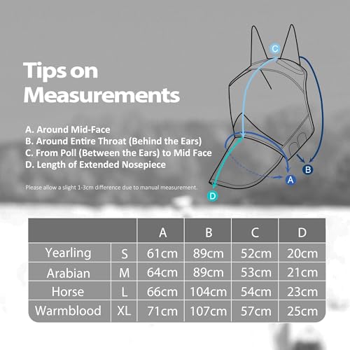 Harrison Howard Pro Luminous Horse Full Face Fly Mask Large Eye Space Long Nose With Ears Uv Protection For Horse Teal L thumb #8