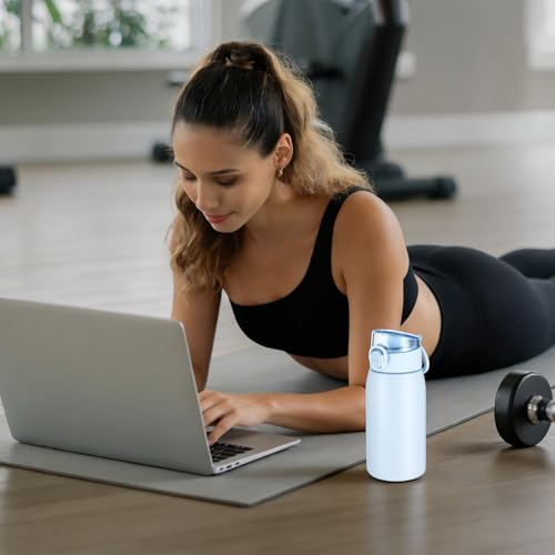 Image of Insulated Water Bottle 12 oz with Dustproof Lid, Carry Handle & Tea Infuser, BPA-Free & Leakproof, Stainless Steel Water Bottles Ideal for Fitness, Hiking, Office & Outdoor Use (Light Blue )