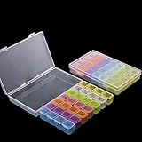 SHEEFLY 2 Pack 28 Grids Diamond Painting Box, Storage Case for Diamond Embroidery Rhinestone Accessories, DIY Craft, Diamond Stones Dividers Box Organizer with Tweezers, Label Sticks(Colorful)