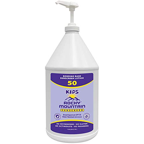 Kids, Gallon with Pump, SPF 50 - Rocky Mountain Sunscreen Lotion Bulk - Oxybenzone Free, No Octinoxate, Gluten Free - Broad Spectrum, 80 Minute Very Water Resistant