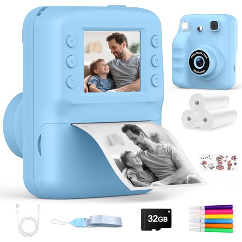 Appareil Photo Instantané Enfant,Jouet Enfant 3 4 5 6 7 8 Ans 2.4' Écran HD Appareil Photo Enfant, Jouet Enfant 3 4 5 Ans Garçon Caméra & Vidéo 1080p & Musique & 5 Jeux Réflexion & 32GB SD Cadeau Noel