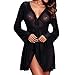 Produktbild Holeider Damen Sexy Dessous Set V-Ausschnitt Erotik Schwarz Spitze Kleid Unterwäsche Frauen Nachtwäsche