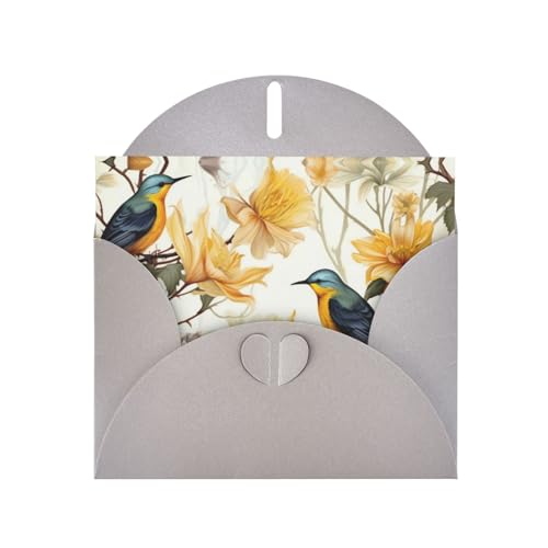 NBSKSDLK 黄色の花と鳥 グリーティングカード あらゆる機会 空白のメモカード 封筒付き ポップアップ バースデーカード ポストカード パーソナライズ サンキューカード 4x6インチ