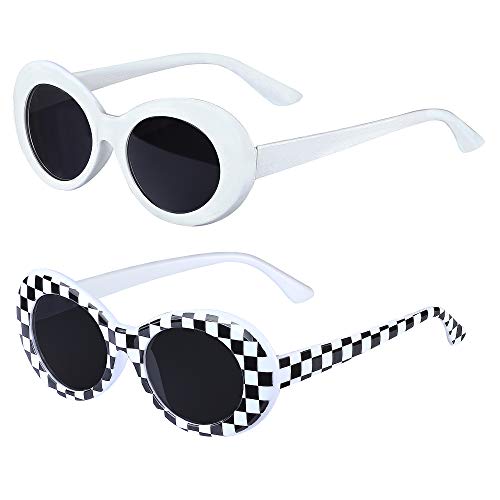 Haichen Retro Clout gafas ovaladas Mod marco grueso gafas de sol de lente redonda para mujeres hombres adolescente niña chico (A) Cover