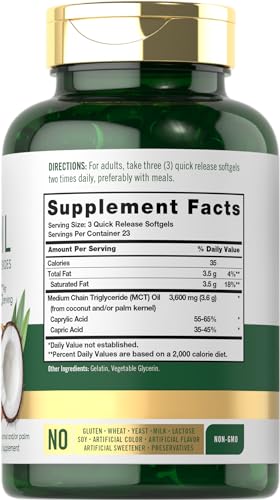 Carlyle CL19294 Mct Oil Capsules 3600 Mg | 70 Softgels | Keto Coconut Oil Pills | Non-Gmo & Gluten Free Supplement thumb #1