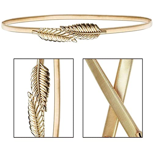 Familyhouse Women's Metallic Elastic Stretchy Skinny Chain Leaf Belt Stylish Metal Leaf Dress Belt4