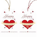 Valentines Gift Tags Happy Valentine's Day Gift Tags with String, 50 PCS Valentines Heart Gift Tags Valentine Design Personalized Tags for Gift Wrapping, Valentine's Day Decoration (Red and White)